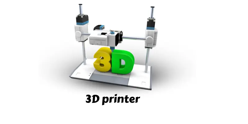 A 3D printer showing its structure and build, with an empty print bed.