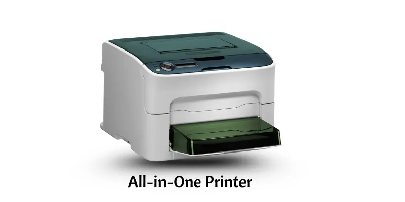 An all-in-one printer with a sleek design, capable of printing, scanning, and copying