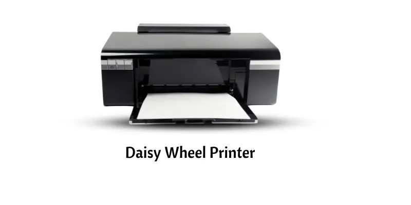 A daisy wheel printer with a rotating wheel printing text on paper