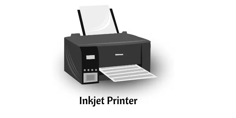 An inkjet printer with a document coming out of the output tray.