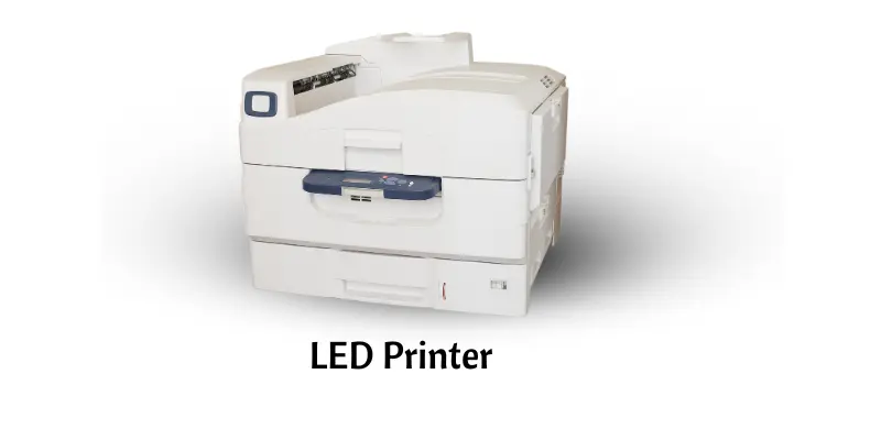 An LED printer showing its compact design and paper tray.