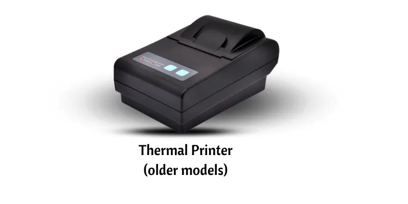 A thermal printer with a compact design, used for printing receipts and labels.