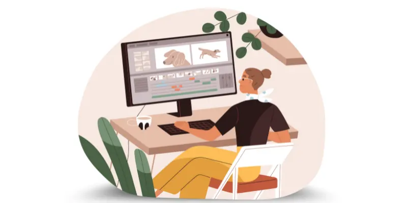 designing editing A girl designing or editing with software using keyboard.