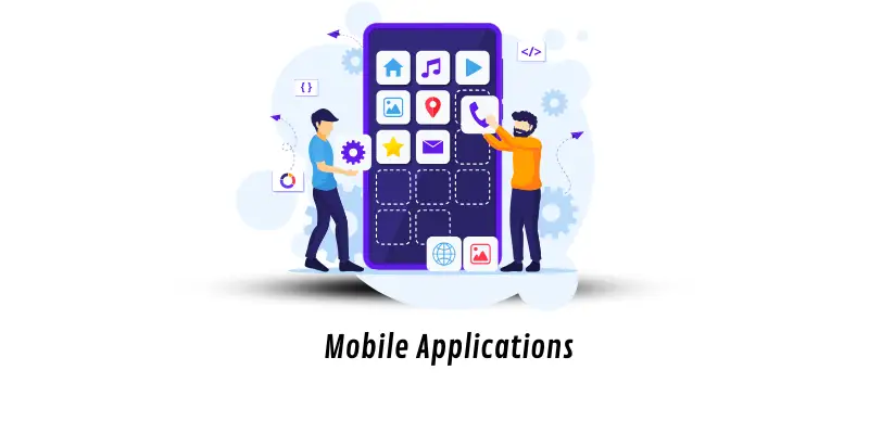 Different mobile applications are shown on the mobile screen, and two boys use these applications.