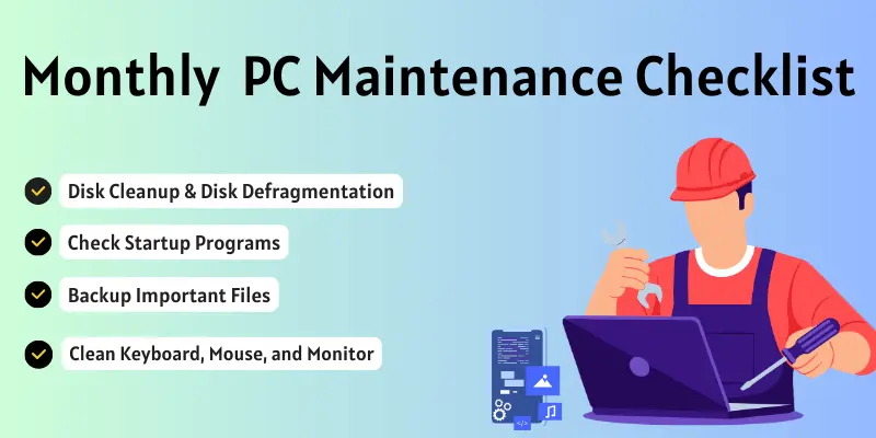 Monthly pc maintenance checklist image.