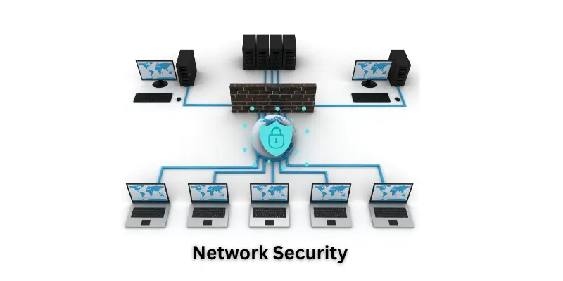 Image of network security in which many laptop are connected with one another.