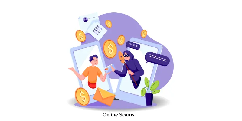 Two people on mobile phones showing online scams and fraud through the internet.