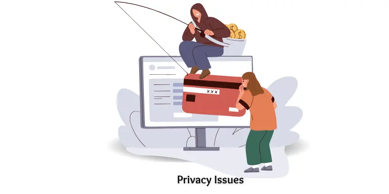 Hacker on screen while girl enters personal details, showing online privacy issues