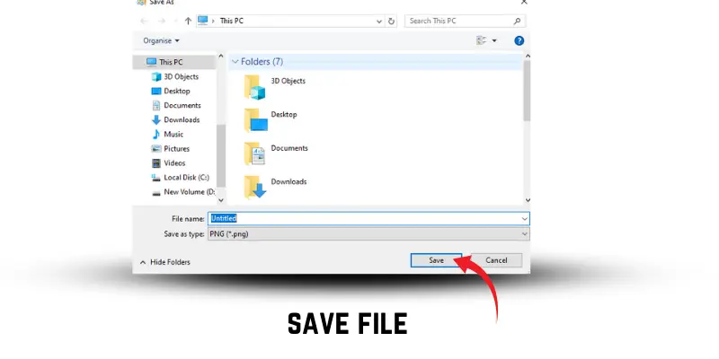 A computer screen showing the 'Save As' window with a file name entered and the 'Save' button highlighted.