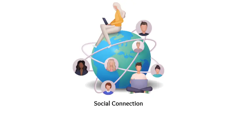 "Girl using laptop on top of a globe connected with people worldwide through the internet.