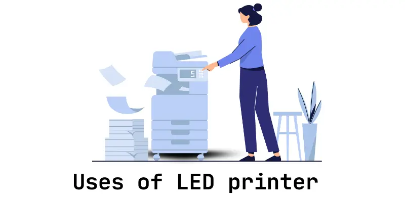 A girl using an LED printer, demonstrating its various uses in home or office settings.