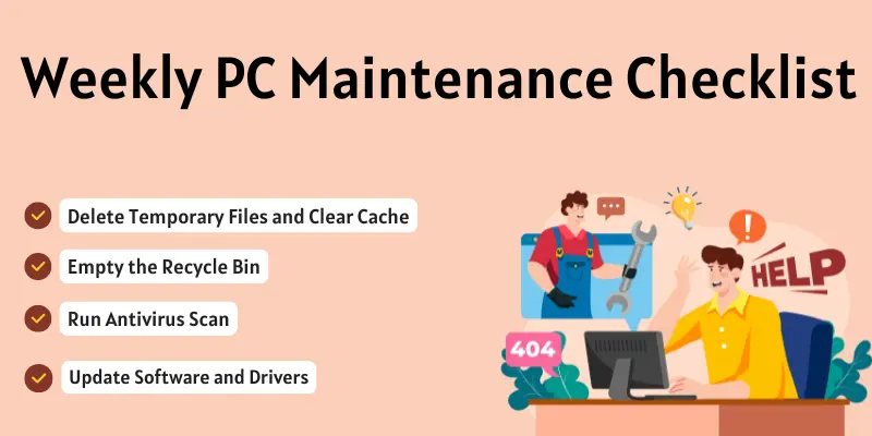 Weekly pc maintenance checklist image.