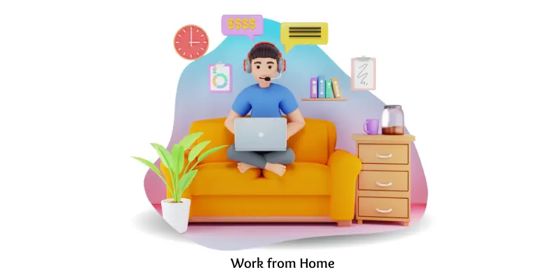 Man working on laptop from home through the internet.